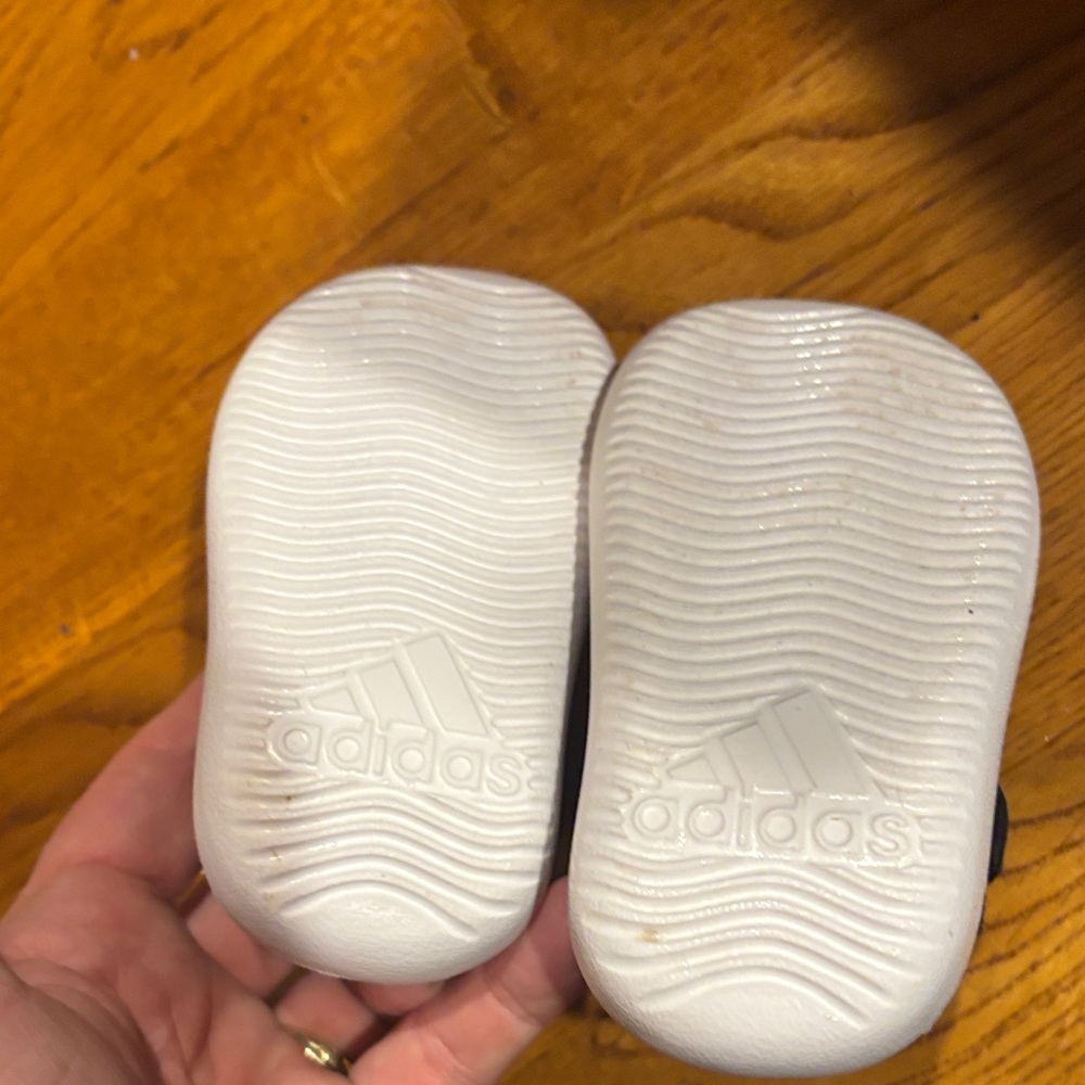 Adidas Kids Black and White Slide Sandals - Picture 2 of 4